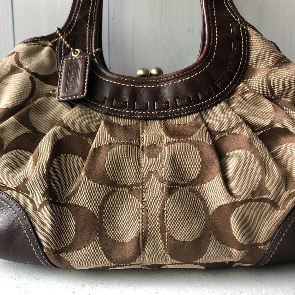 Coach Ergo Signature Pleated Satchel Brown Jacquard Leather Hobo Bag 12232 Y2K